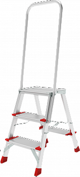 Профессиональная анодированная стремянка со ступенями 130 мм, складной площадкой 350×260 мм и дугой безопасности 800 мм NV 3139А артикул 3139103A