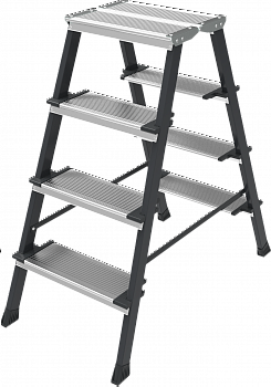 Стремянка двухсторонняя стальная с алюминиевыми ступенями 130 мм и площадкой 350×260 мм NV2147