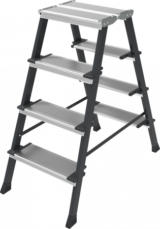 Стремянка двухсторонняя стальная с алюминиевыми ступенями 130 мм и площадкой 350×260 мм NV2147