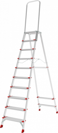 Профессиональная анодированная стремянка со ступенями 130 мм, складной площадкой 350×260 мм и дугой безопасности 800 мм NV 3139А артикул 3139110A
