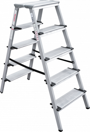 Стремянка двухсторонняя стальная с алюминиевыми ступенями 130 мм и площадкой 350×260 мм NV1147 артикул 1147205