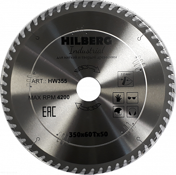 Диск пильный Hilberg Industrial Дерево 350*50*60Т HW355