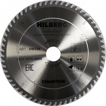 Диск пильный Hilberg Industrial Дерево 350*50*60Т HW355