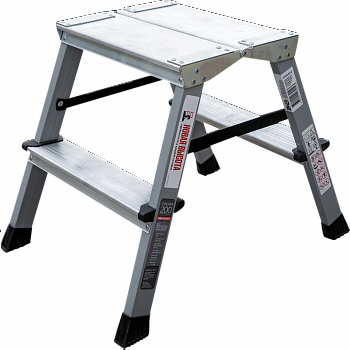Стремянка двухсторонняя стальная с алюминиевыми ступенями и площадкой 350×260 мм NV2140 артикул 2140202