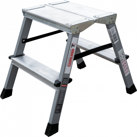 Стремянка двухсторонняя стальная с алюминиевыми ступенями и площадкой 350×260 мм NV2140 артикул 2140202
