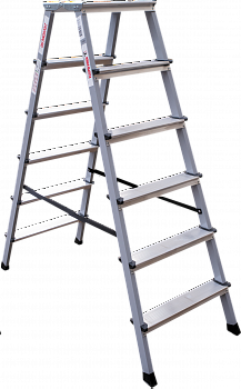 Стремянка двухсторонняя стальная с алюминиевыми ступенями и площадкой 350×260 мм NV2140 артикул 2140206