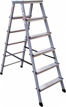 Стремянка двухсторонняя стальная с алюминиевыми ступенями и площадкой 350×260 мм NV2140 артикул 2140206